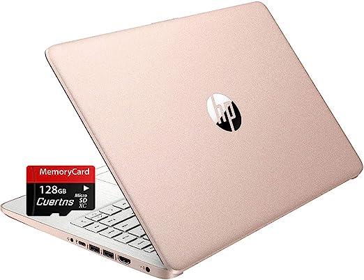 HP Stream 14" HD Thin and Light Laptop, Intel Celeron N4120, 16GB RAM, 64GB eMMC Storage, Long Battery Life, HD Webcam, HDMI, Rose Gold, Office 365 1-Year, Windows 11 S, 128GB Cuertns MicroSD