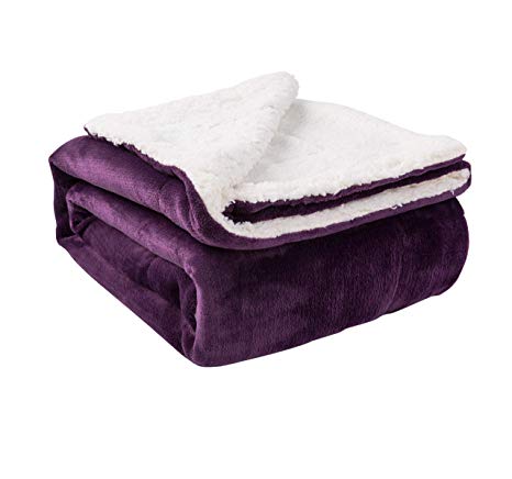 NANPIPER Sherpa Blanket Purple 60"x80" Reversible Fuzzy Twin Soft and Lightweight for Bed or Couch