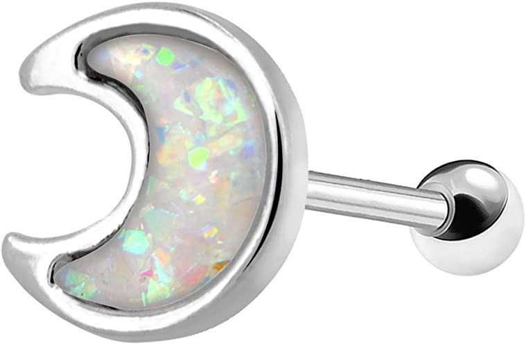OUFER 16G Stainless Steel Helix Earring Stud Opal Moon Cartilage Earring Stud Tragus Earring Stud