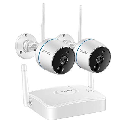 ZOSI Wireless Security Cameras System 1080P 4 Channel Mini NVR and (2) HD 1080p 2.0MP Weatherproof Outdoor Indoor Wi-Fi IP CCTV Cameras, PIR Motion Sensors, SD Card Storage, Two-Way Audio