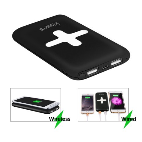 7000mAh Portable Wireless Charger Power Bank 2 in 1 ChargingPortable Charger External Battery PackKissral for Qi Devices Samsung Galaxy S6S6 EdgeS6 EdgeNote 5Google Nexus 456 Black and White