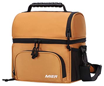 MIER Insulated Lunch Bag Tote for Women Men Kids 2 Compartment Reusable Soft Cooler Bag for Work, School, Medium, Dark Golden