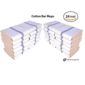 Cotton Kitchen Dish Towels - Includes 24 Towels - Commercial Grade 100% Cotton Towels (26" x 15") - Classic White Tea Towels with Blue Stripes Bar Mop