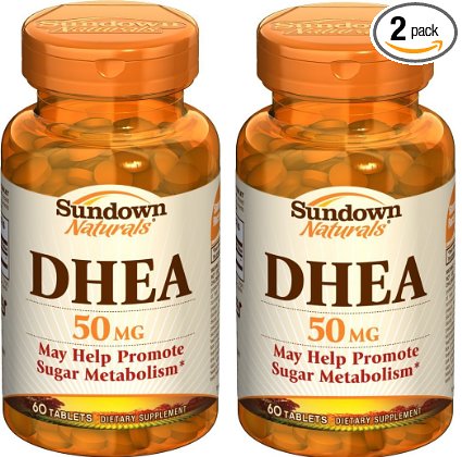 Sundown Naturals DHEA Energy Enhance Dietary Supplement Tablets, 50 mg, 60-Count Bottles (Pack of 2)