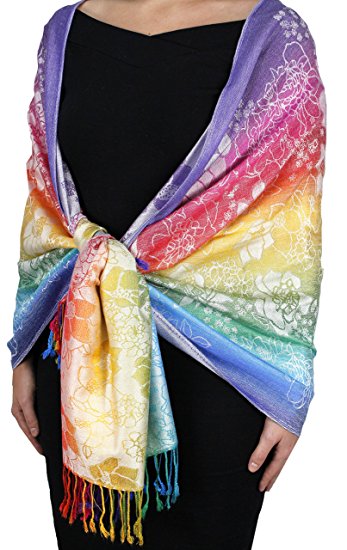 Peach Couture Rainbow Silky Tropical Colorful Exotic Pashmina Wrap Shawl Scarf