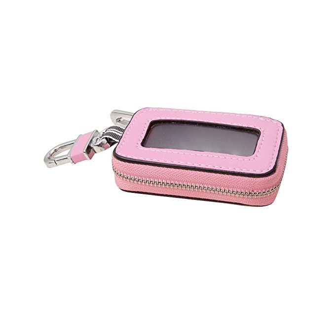 KEEPING Universal Vehicle Car Smart Key Case Remote Fob Case Holder Keychain Ring Case Bag with Zipper Closure (Pink)