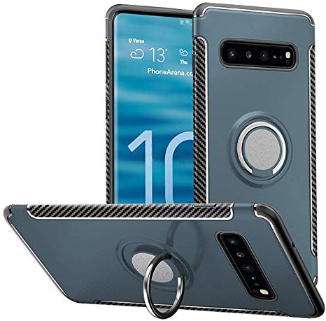 S105g Case Compatible with Samsung Galaxy S10 5g Cases Ring Holder Magnetic Ultra-Thin Bracket Defender Protective Cell Phone Cover Glaxay Galazy 10s Shock Resistant Funda para 6.7 Inch(Navy).