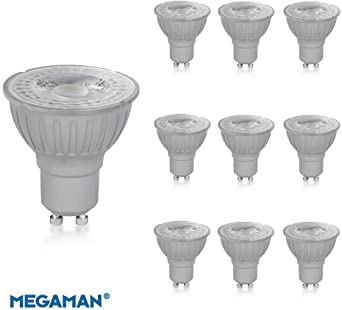 Pack of 10 x Megaman 140510 LED GU10 PAR16 Light Bulbs 4.2 Watt 36 Degree 2800K Warm White 410 Lumens Non-Dimmable