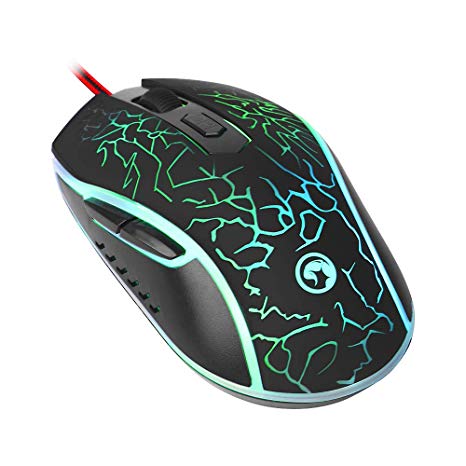 Gaming Mouse MARVO 7 Color LED Backlit Laptop Mouse 2400 DPI 6 Button USB Wired Computer PC Mouse Gamer Mouse with LED Backlight USB Mice Fit for PC/Laptops/Computer, Ergonomic Design
