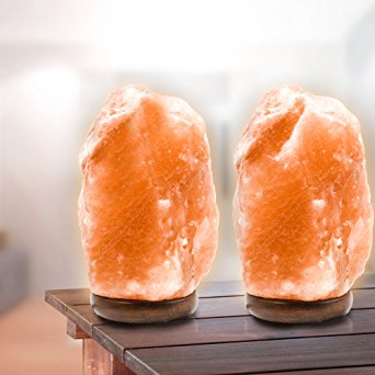 2 Pack Natural Crystal Himalayan Salt Lamp, Himalayan Glow Hand Carved Natural With Genuine Wood Base, Bulb Dimmer Control, Amber, 6 to 8 Inch, 6 to 7 lbs. By Makony