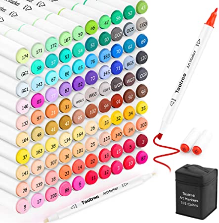 Taotree 101 Colors Alcohol Based Markers, Dual Tips Permanent Art Markers Highlighter Pen Sketch Markers for Kids Adult Coloring Drawing Sketching Illustration and Card Making