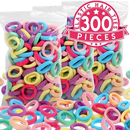300pcs Baby Hair Ties, YGDZ Elastic Hair Bands Seamless Cotton Hair Ties Mini Soft Ponytail Holders for Baby Girls Child Toddler Kids, Mixed Colors