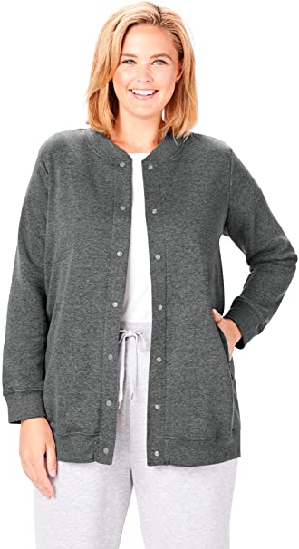 Woman Within Women's Plus Size Fleece Baseball Jacket