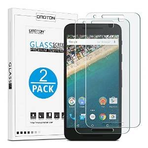 OMOTON Nexus 5X Screen protector, 0.26 mm 2.5D Tempered Glass Screen Protector for Google Nexus 5X (2015 Released) with [9H Hardness] [Crystal Clear] [Scratch Resist] [No-Bubble Install] [Pack of 2]