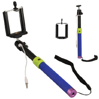 Kingstar Extendable Handheld Cellphone Wired Self Portrait Monopod Selfie Stick with Adjustable Phone Holder (Blue)