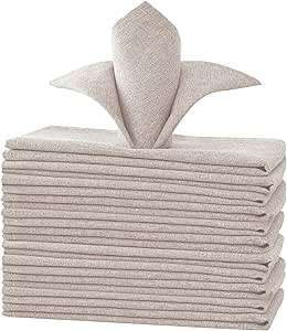 H.VERSAILTEX Linen Textured Cloth Napkins Set of 12 (18" X 18") Linen Textured Dinner Napkins Waterproof Extra Soft Thick Durable Reusable Napkins with Hemmed Edges, Heather Sand