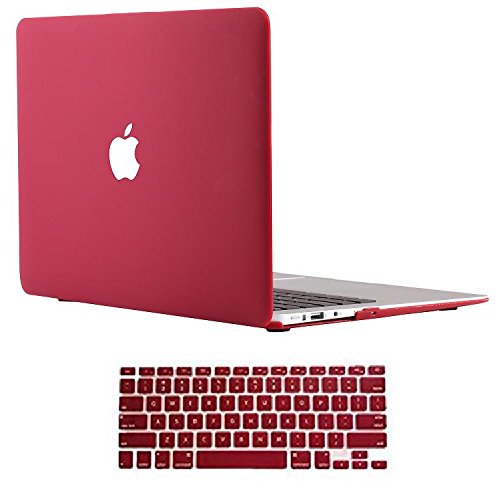 Vasileios 2in1 Rubberized Frosted Soft-touch Hard Shell Case Cover for 13-inch Macbook Air 13.3" (Model: A1369 and A1466) (Wine Red)