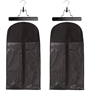 2 Pack Hair Extension Storage Bag Hair Extension Hanger Strong Holder Dust-proof Portable Suit with Transparent Zip Up Closure- Lightweight, Waterproof and Portable (Black)