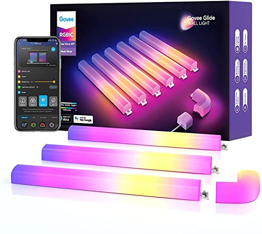 Govee Glide RGBIC Smart Wall Light, Music Sync LED Gaming Light with 40  Dynamic Scenes for Decoration, Alexa and Google Assistant, 6 Pcs and 1 Corner