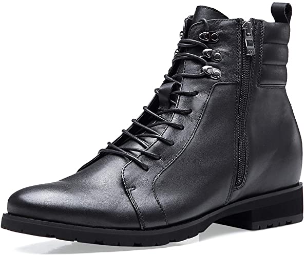 CHAMARIPA Men's Invisible Height Increasing Elevator Shoes-Genuine Leather Motorcycle Boot-2.76 Inches Taller H82018K101D