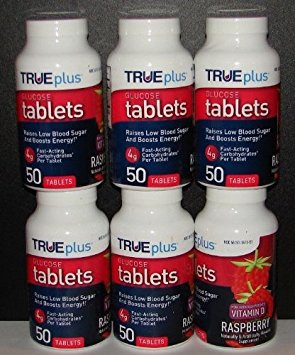True Plus Glucose Tablets Raspberry Flavor 50ct Bottle - 6 Pack