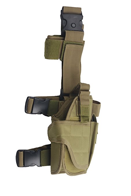 Tactical Leg Holster - Adjustable Pistol Hand Gun Drop Leg Thigh Holster Harness W/ Magazine Pouch Right Handed Bundled With Skull Face Tube Mask