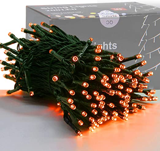 Home Lighting 66FT 200 LED Indoor Halloween String Lights, Plug in Green Wire String Light, 8 Lighting Modes Waterproof Fairy Mini Lights for Outdoor Christmas Wedding Party Decorations (Orange)