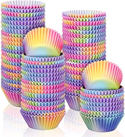 600 Pieces Aurora Cupcake Liners Rainbow Cupcake Wrappers Gradient Color Baking Cups Paper Muffin Cupcake Holders for Home Baking Kitchen Supplies