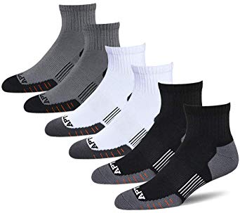 APTYID Men's Quarter Performance Athletic Socks for Running, Hiking, Training (6 Pack)