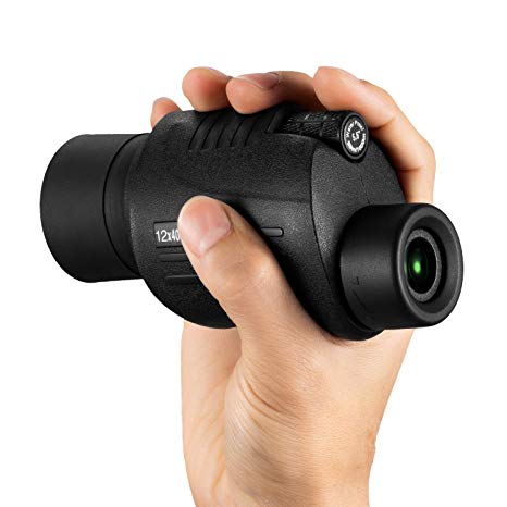 Aurosports 12x40 Monocular Telescope with Bak4 Porro Prism FMC-Lens HD Compact Monocular Scope Waterproof Shockproof for Adults Bird Watching Hunting Hiking Travelling Concerts Outdoor Sports Games