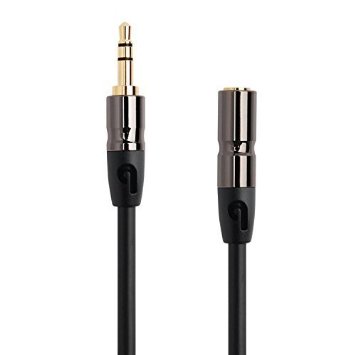 PlugLug 35mm Male to 35mm Female Stereo Audio Cable 12 Feet Black - New Design accommodates iPhone iPad itouch Smartphones and MP3 cases