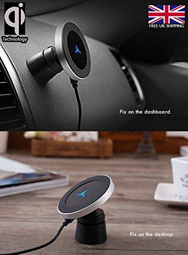 W5 2in1 Qi Magnetic Wireless Car Air Vent Dash Mount Charger Vehicle Taxi Trucks Bus Desktop Table Bedside Home & Office Compatible With Samsung S8 Note 8 iPhone X 8 8  UK New Improved Design