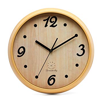 DreamSky 12" Decorative Wall Clock, Non-Ticking, Battery Operated Quartz Analogy Wall Clocks Living Room/Kitchen/Classroom/Office, Cultured Wood Style.