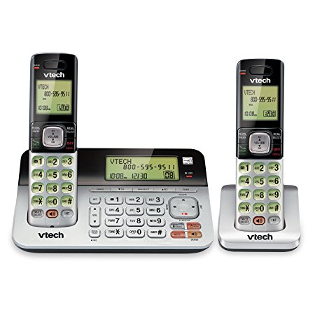 VTech CS6859-2 DECT 6.0 Expandable Cordless Phone with Answering System and Dual Caller ID/Call Waiting, Silver/Black with 2 Handsets