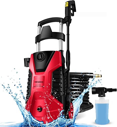 mrliance Power Washer Electric Pressure Washer 2.2GPM Portable Power Washer Electric Powered with Adjustable Nozzle Foam Cannon for Cars Homes Decks Driveways Patios Cleaning (Red)