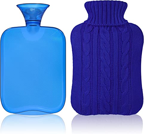 Attmu Classic Rubber Transparent Hot Water Bottle 2 Liter with Knit Cover - Blue