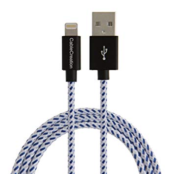 [Apple MFi Certified] CableCreation Lightning to USB Charge and Sync Cable for iPhone 6S iPhone 6,iPhone 5/5S/5C, Metal Plug & Cotton Jacket, Blue & White, L=4ft/1.2m