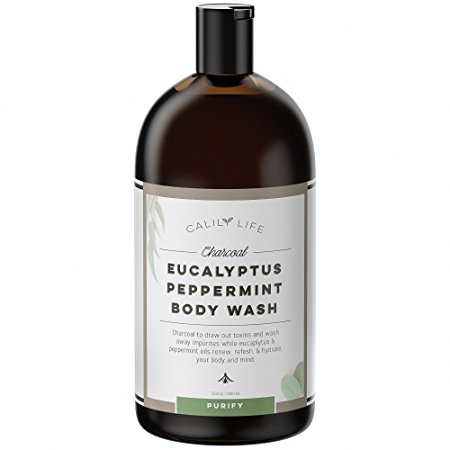 Calily Life Organic Detoxifying Charcoal   Eucalyptus   Peppermint Body Wash, 33.8 Oz. – Deep Cleansing and Refreshing   Therapeutic, Relaxing & Invigorating