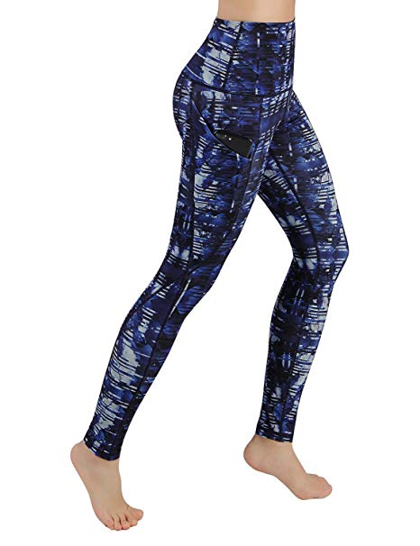 ODODOS High Waist Out Pocket Printed Yoga Capris Pants Tummy Control Workout Running 4 Way Stretch Yoga Capris Leggings