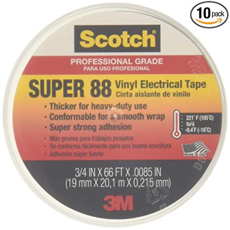 Scotch Super 88 Electrical Tape, 3/4" x 66' x 0.0085", 10 per Case