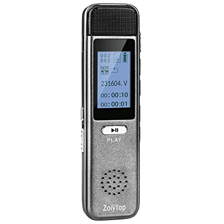 Digital Voice Recorder, ZoiyTop 8GB 3072Kbps Sound Audio Recorder Dictaphone,Double Microphone HD Recording,Premium Quality Metal Casing,Noise Cancelling, MP3 Player