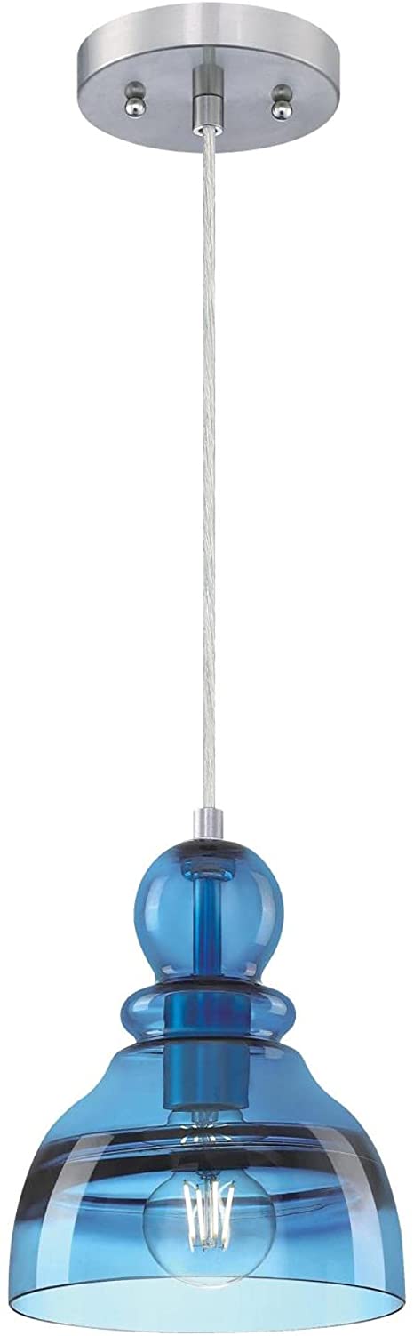 Westinghouse Lighting 6119000 Fiona Traditional One-Light Indoor Mini Pendant Light, Brushed Nickel Finish, Sapphire Glass