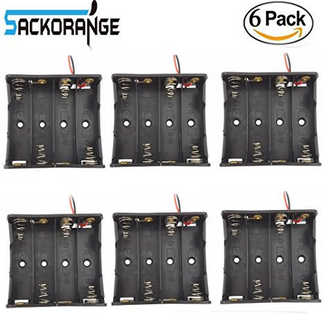 Sackorange6 Pcs 4 x 1.5V (6V) AA Battery Spring Clip Black Plastic 4 x 1.5V (6V) Battery Case Holder Box Black Red Wire Leads (6 pcs 4AA)