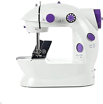 Mini Sewing Machine Upgraded Portable Two Threads Double Speed Double Switches Household Kids Beginners Travel Automatic Sewing Machine (White)