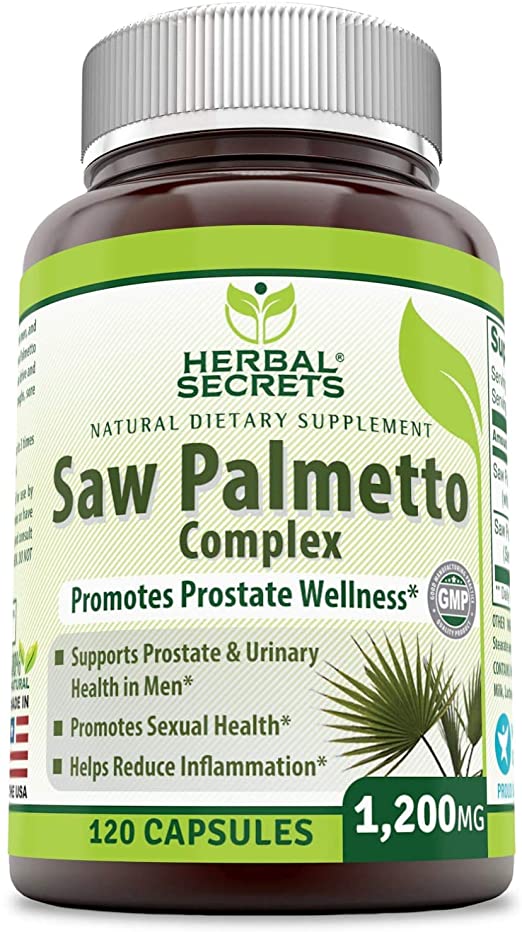 Herbal Secrets Saw Palmetto Complex Dietary Supplement – 1200 milligrams 120 Capsules (Non-GMO)- Contains 10:1 Standardized Extract Along with Saw Palmetto Whole Berry Powder – Prostate Supports*