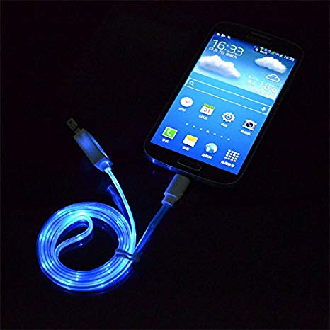 Visible Glow in the Dark LED Light Micro USB Charger Data Sync Cable for HTC Samsung S5 S4 S3 Android (Blue)