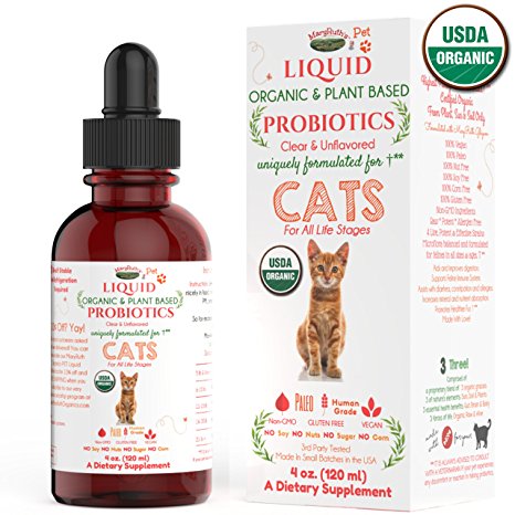 (CAT) USDA Organic Liquid Probiotic for CATS by MaryRuth Organics Pet- 100% Plant Based, 100% Vegan, Gluten Free, Paleo, NO Corn, NO Yeast, NO GMO's Made in small batches! 30-90 Day Supply 4oz