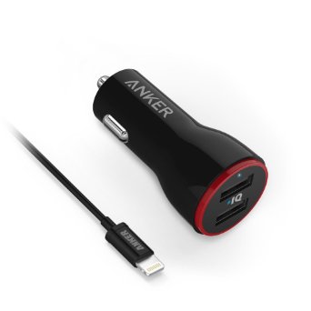 Anker B2310011 PowerDrive 2 Port USB Car Charger with 3ft Lightning to USB Cable, Apple MFi Certified - Black