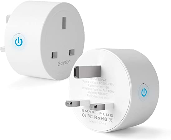 Smart Plug, Baytion 16A WLAN Smart Plug Socket Work with Alexa,Echo, Google Home Mini Smart Outlet Energy Monitoring Remote and Voice Control No Hub Required (2 Pack)