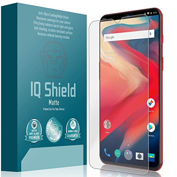 OnePlus 6T Screen Protector, IQ Shield Matte Full Coverage Anti-Glare Screen Protector for OnePlus 6T Bubble-Free Film